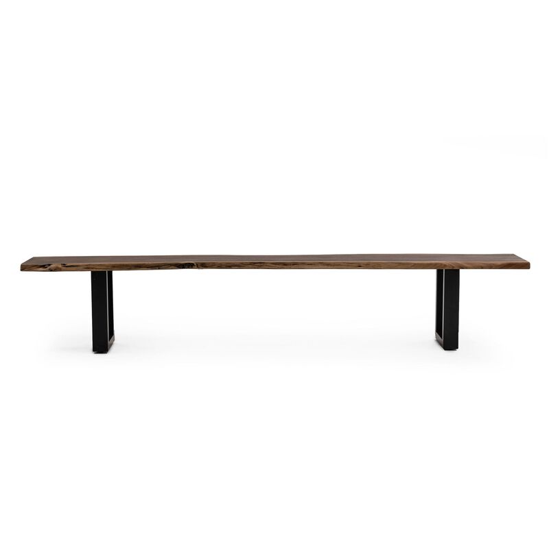 Cid Xue 102 Inch Dining Bench, Brown Live Edge Rectangular Top, Black Metal - Benzara