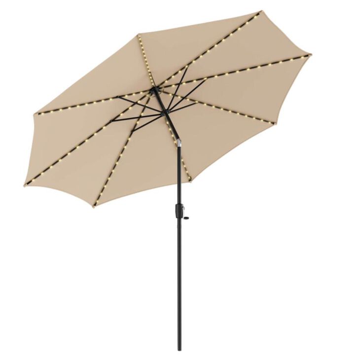 Hivvago 10 Feet Patio Umbrella with 112 Solar Lights and Crank Handle