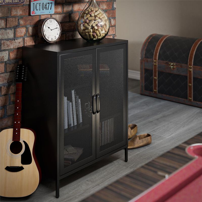 Shadwick 2 Door Metal Locker Storage Cabinet-Mesh Metal Doors