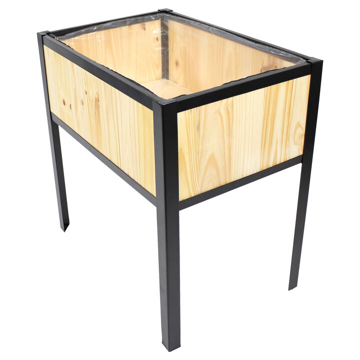 Steel-Framed Acacia Wood Raised Garden Bed