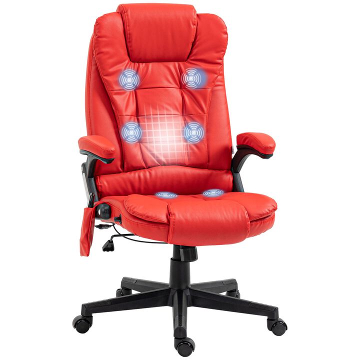 Red Heated Massage Office Chair: Reclining, 6 Vibration Points
