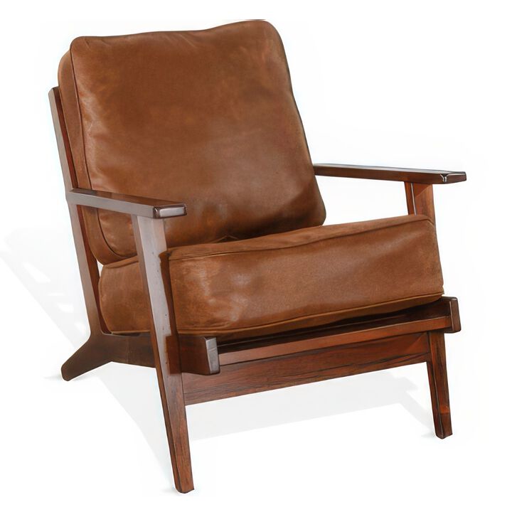 Odel Accent Lounge Chair, Faux Leather, Dark Brown Solid Wood - Benzara