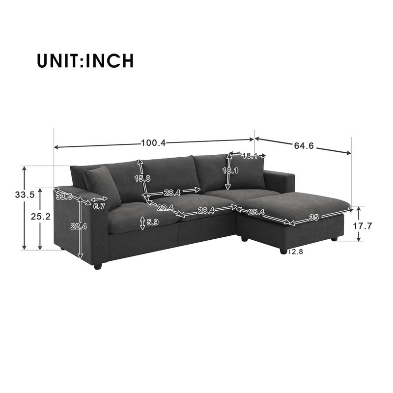 MONDAWE Modern Sectional Sofa,L-shaped Couch Set with 2 Free pillows,4-seat Polyester Fabric Couch Set with Convertible Ottoman