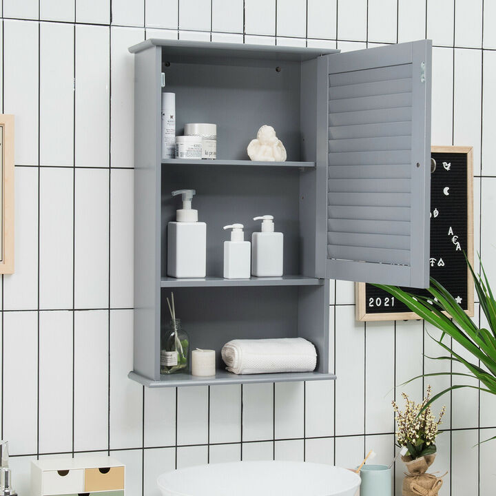 Costway Bathroom Wall Mount Storage Cabinet Single Door w/Height Adjustable Shelf Grey