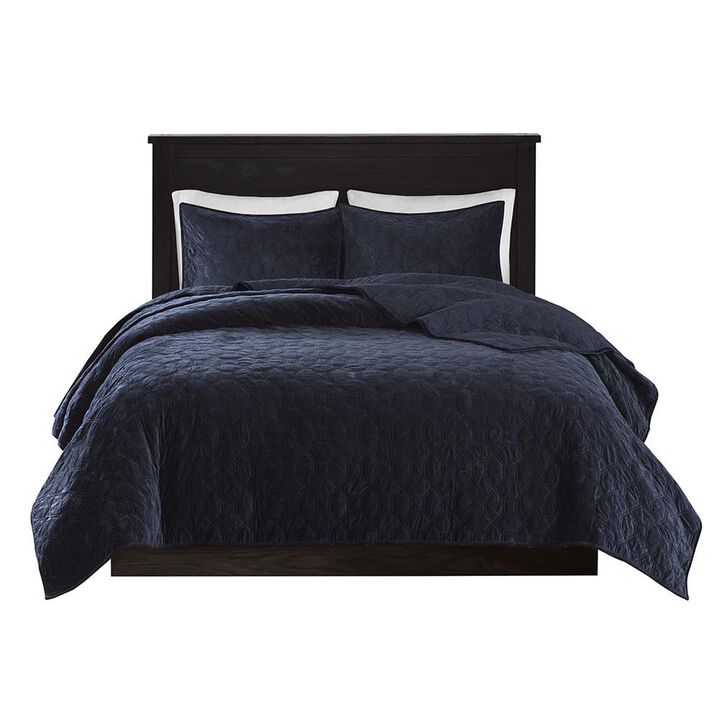 Belen Kox Navy Velvet Quilted Coverlet Set, Belen Kox