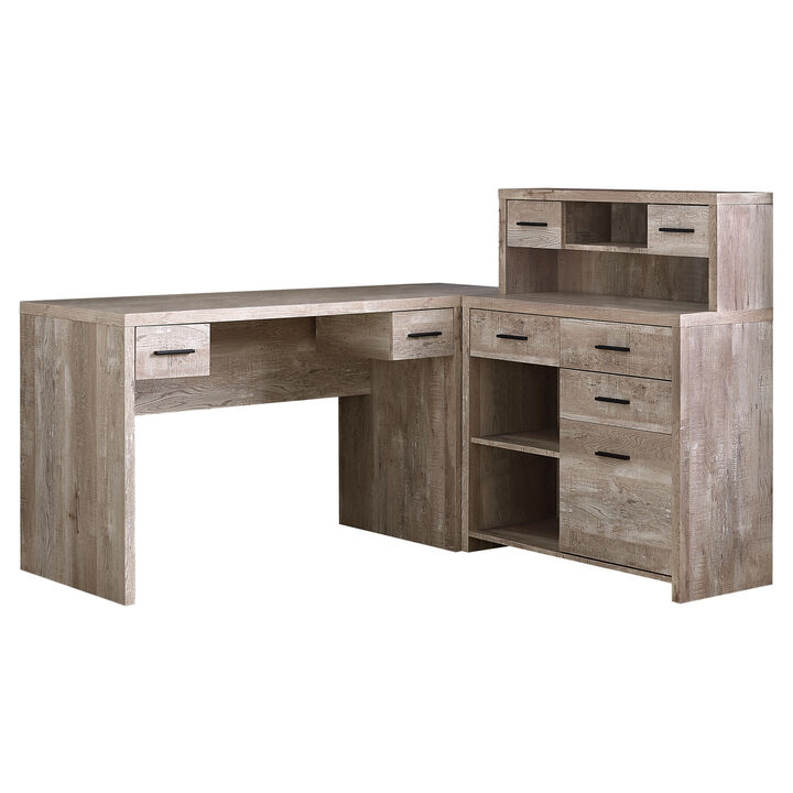 Computer Desk, Home Office, Corner, Left, Right Set-Up, Storage Drawers, L Shape, Work, Laptop, Laminate, Beige, Contemporary, Modern
