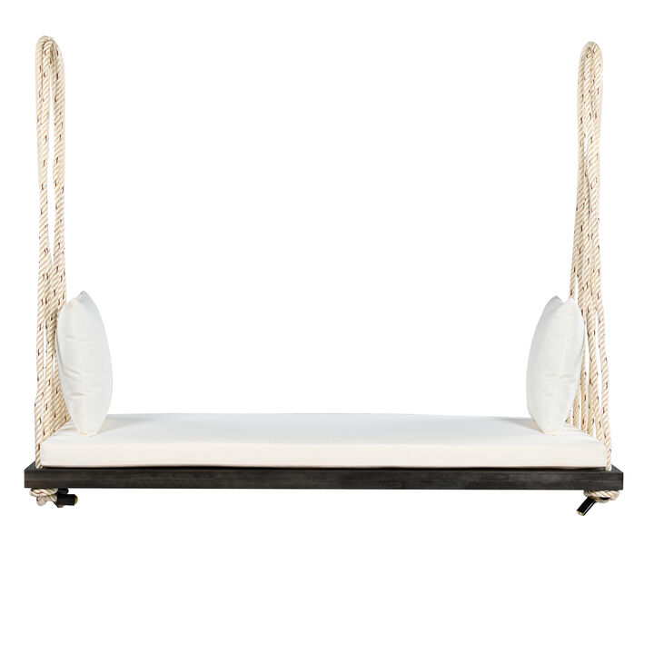 Merax  Patio Wooden Hanging Porch Swing Bench with Cushion