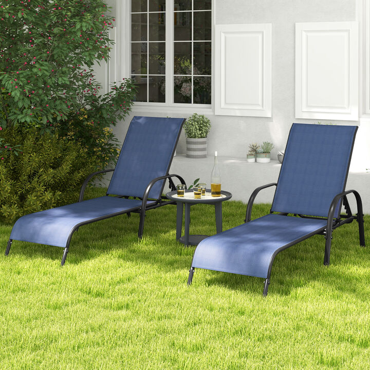 2 Pcs Outdoor Patio Lounge Chair Chaise Fabric with Adjustable Reclining Armrest