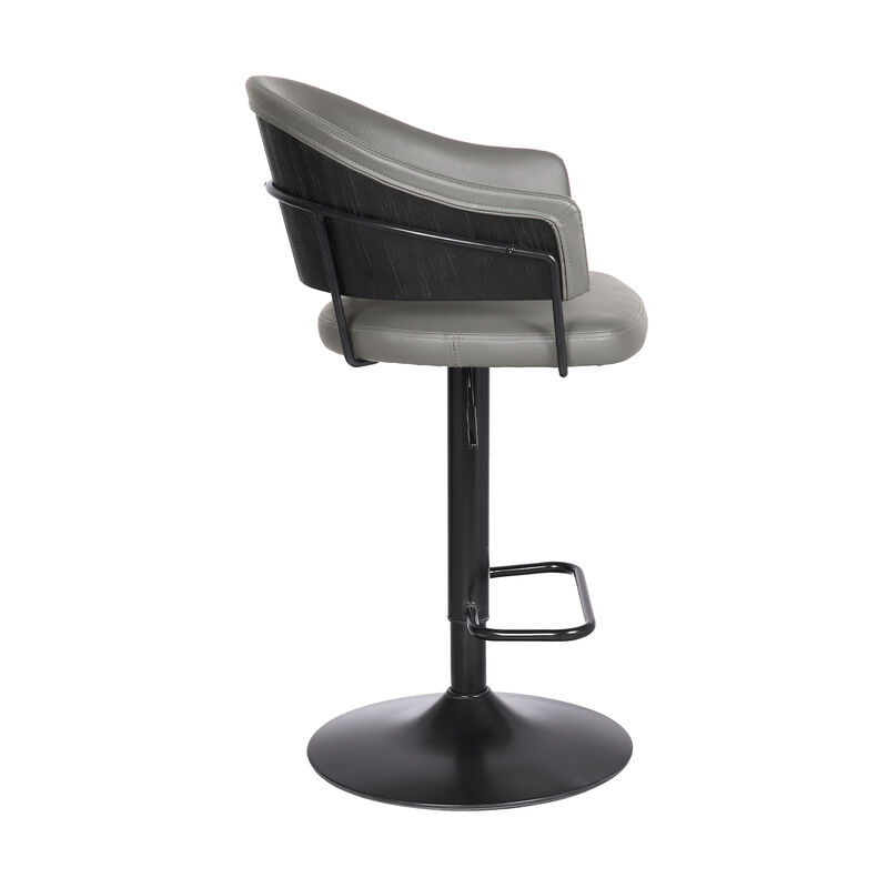 Brody Adjustable Height Swivel Grey Faux Leather and Black Wood and Metal Base Stool