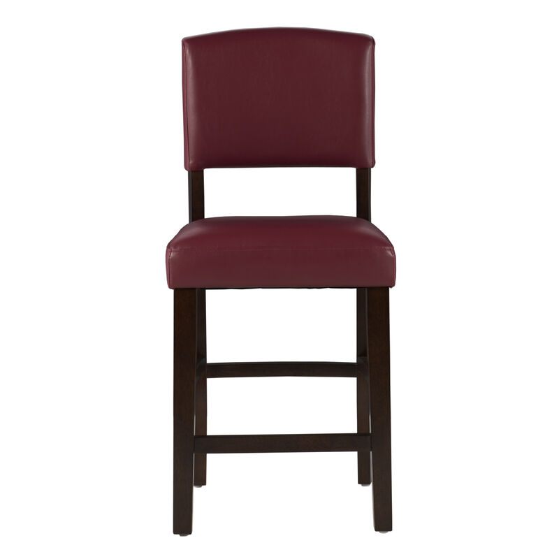 Wooden Counter Stool with Leatherette Seat and Backrest, Black and Red - Benzara