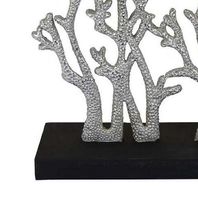 Spark 20 Inch Coral Table Top Decor, Coastal Design, Resin, Silver, Black - Benzara