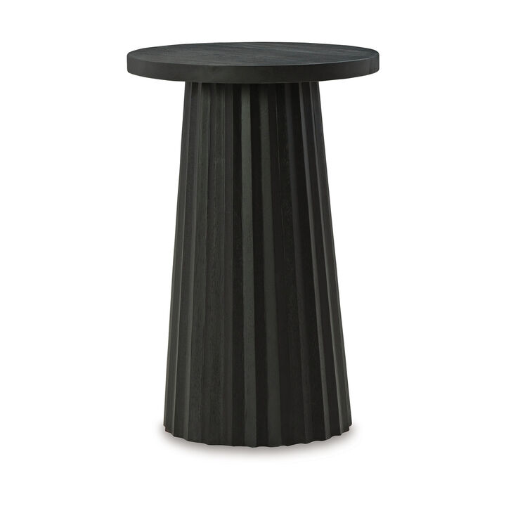 Ceil Accent Table, Round Fluted Classic Black Solid Wood Base, 14 Inch - Benzara
