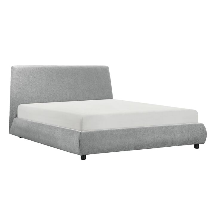 Ford Queen Size Platform Bed, Low Profile, Gray Chenille Fabric Upholstery - Benzara
