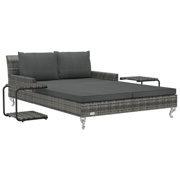 vidaXL 2-Person Garden Sun Bed with Cushions Poly Rattan Gray