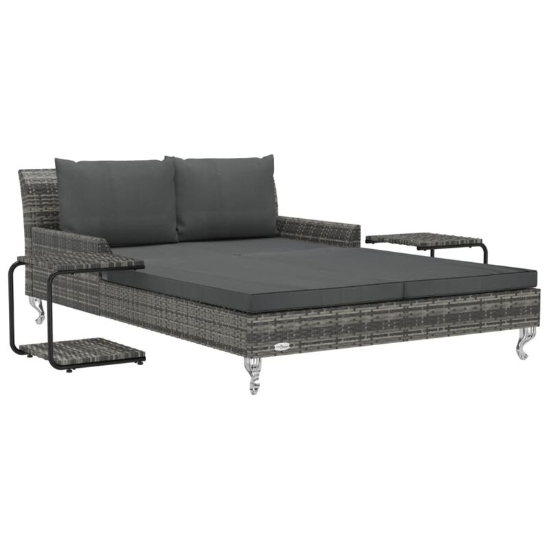 vidaXL 2-Person Garden Sun Bed with Cushions Poly Rattan Gray