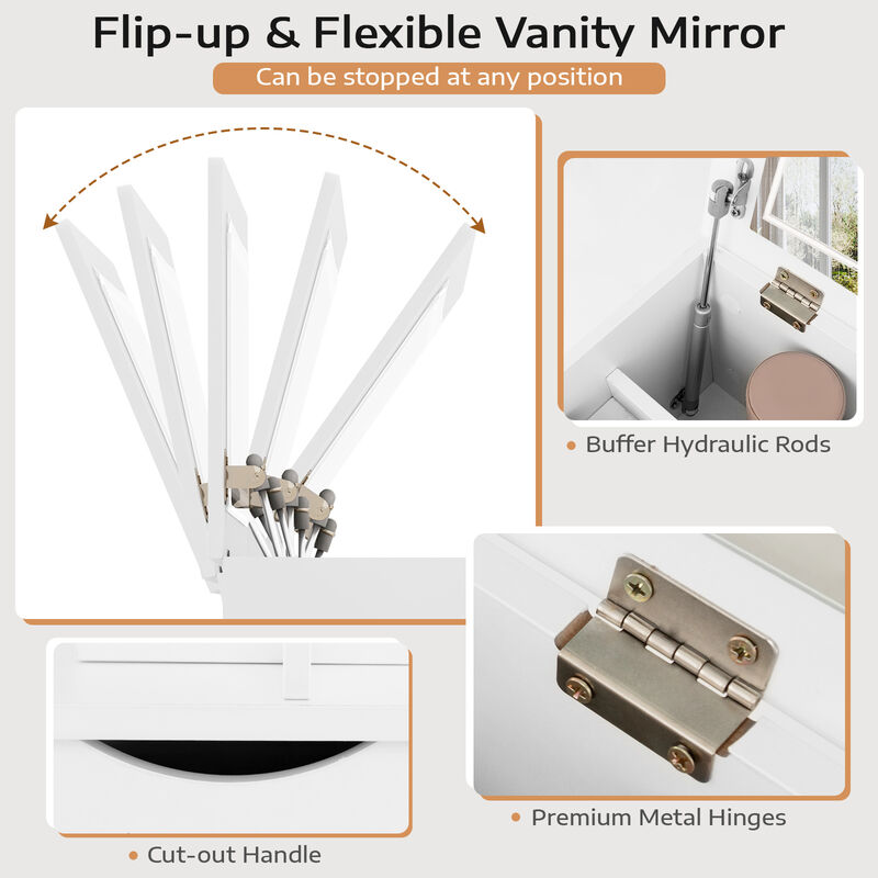 3-in-1 Vanity Set with Cushioned Stool and Flip-up Mirror