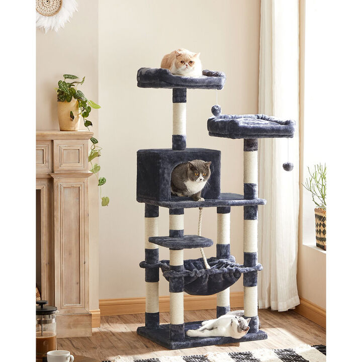 Multi-Level Cat Tree – 56.3-Inch with Sisal Scratching Posts and Plush Perches