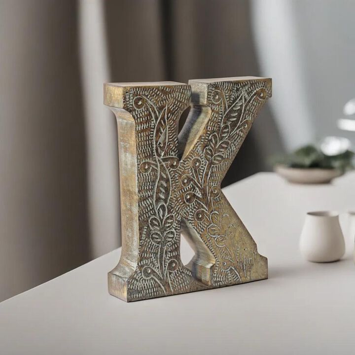 Vintage Gray Handmade Eco-Friendly "K" Alphabet Letter Block For Wall Mount & Table Top D�cor