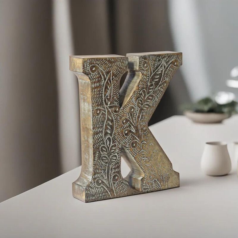 Vintage Gray Handmade Eco-Friendly "K" Alphabet Letter Block For Wall Mount & Table Top D�cor