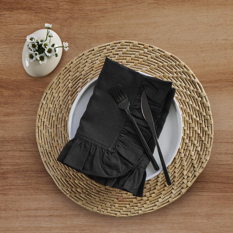Solino Home 100% Pure Linen Cloth Napkins 20 x 20 Inch Set of 4 | Gabrielle Ruffle Dinner Napkins