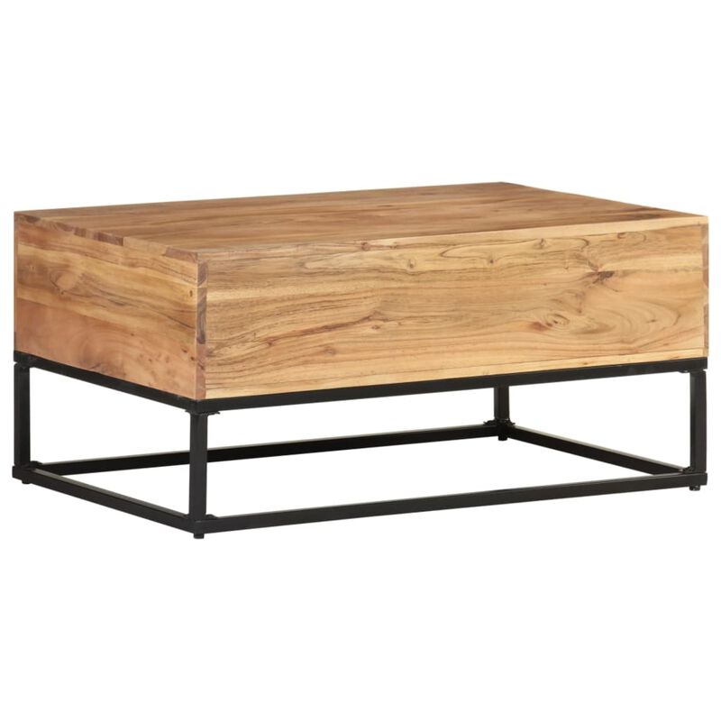 vidaXL Coffee Table with Drawers - Solid Acacia Wood, Industrial Design, Easy Assembly, Storage Solution, Home Decor, 35.4"x23.6"x15.7"