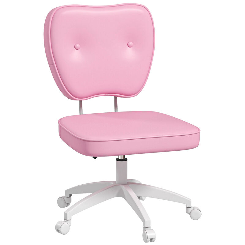 Vinsetto Cute Armless Office Chair, Small PU Leather Computer Desk Chair, Vanity Task Chair with Adjustable Height, Swivel Wheels, Mid Back, Pink