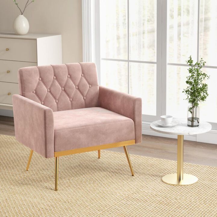 Hivvago Modern Velvet Accent Chair with Button Tufted Back Golden Metal Legs and Adjustable Foot Pads