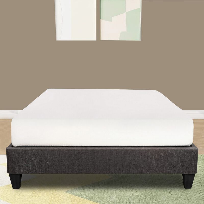 Tamy 13 Inch Twin XL Size Platform Bed Frame, Wood Base, Dark Gray Linen - Benzara