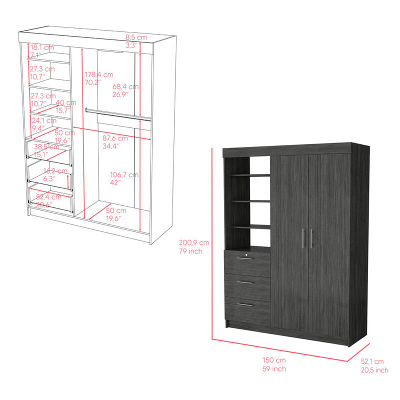 Armoire Rumanu, Bedroom, Smoky Oak