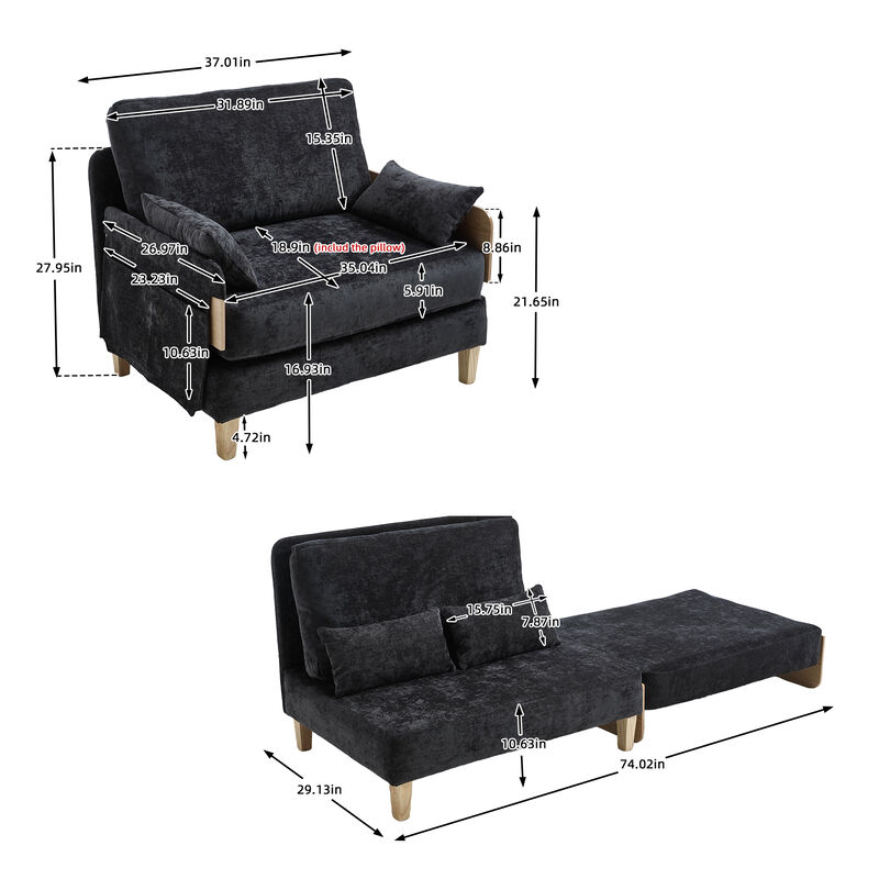 Merax Foldable Chenille Sofa Chair Convertible Futon Sleeper