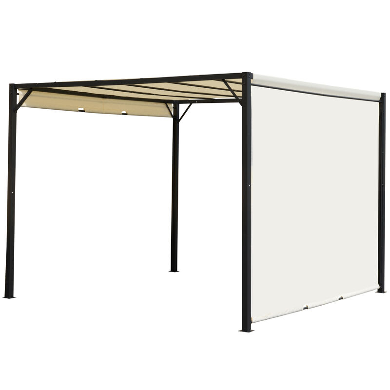 10' x 10' Outdoor Retractable Pergola Canopy Steel Gazebo Sun Shade, Cream