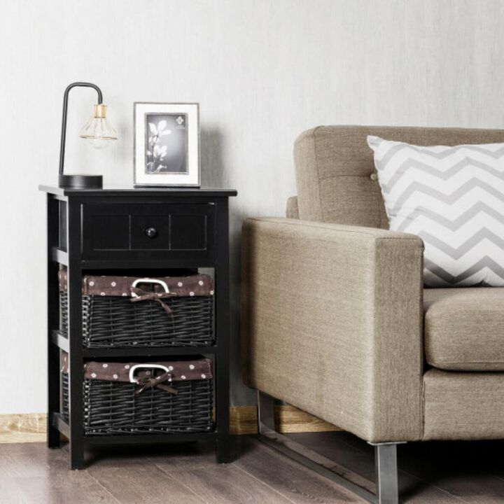 Set of 2 3 Layer 1 Drawer Wood Bedside End Table Nightstands