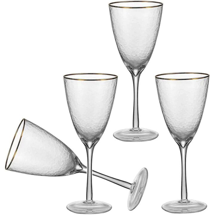 Hivvago Gold Rimmed Hammer Wine Glass (12 oz. set of 4)