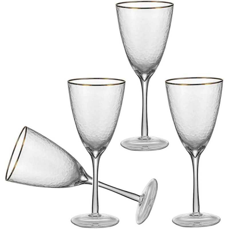 Hivvago Gold Rimmed Hammer Wine Glass (12 oz. set of 4)