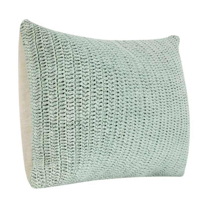Lumbar Accent Throw Pillow, 14 x 26, Green Linen Hand Knit Texture - Benzara
