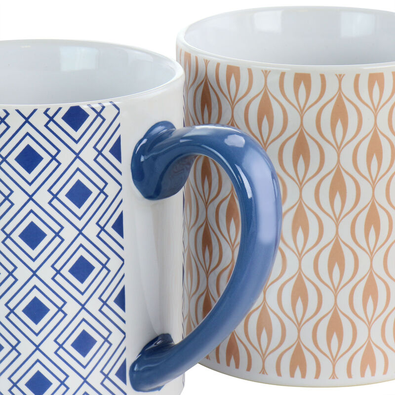 Mr. Coffee Bliss 4 Piece 20oz Can Shaped Stoneware Mug Set in Assorted Colors and Patterns