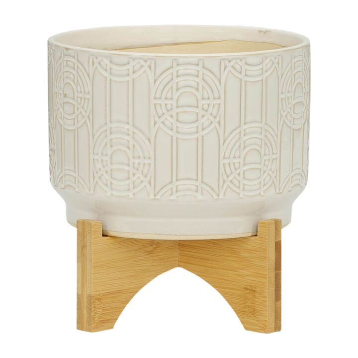 7" Circles Planter on Stand, White