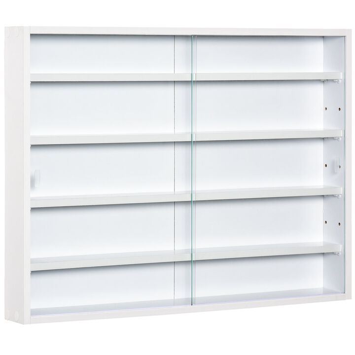 White Display Cabinet: 5-Tier Wall Shelf with Glass Doors