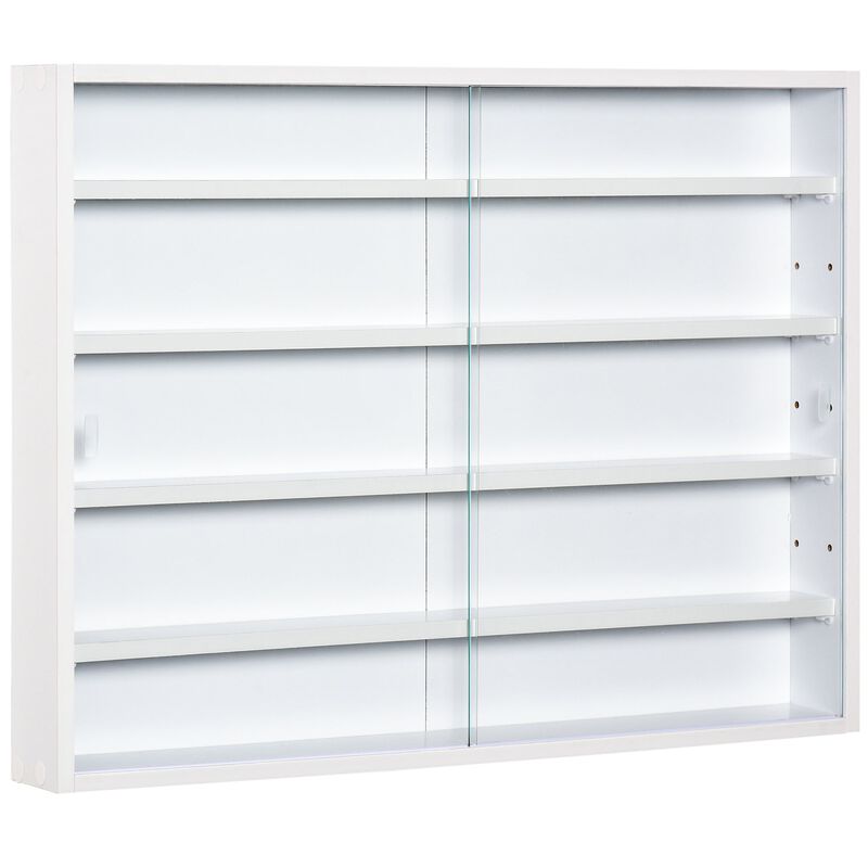 White Display Cabinet: 5-Tier Wall Shelf with Glass Doors