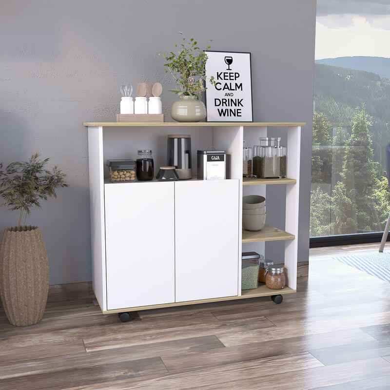 Streamdale Benton 4-Shelf Kitchen Island Light Oak And White