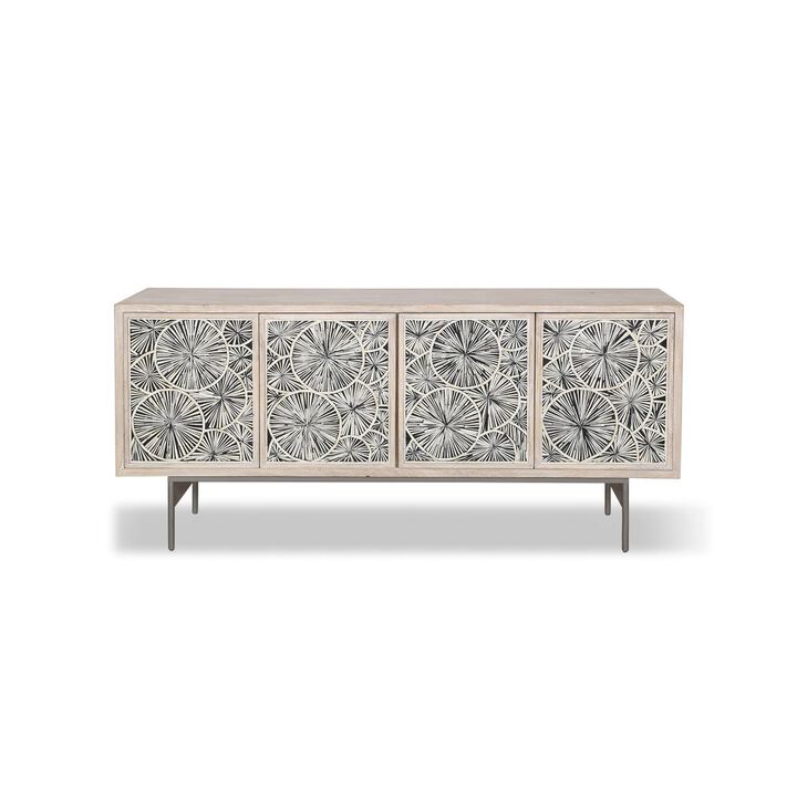 World Interiors Palm Desert Modern Vintage White Sideboard with Bone Inlay