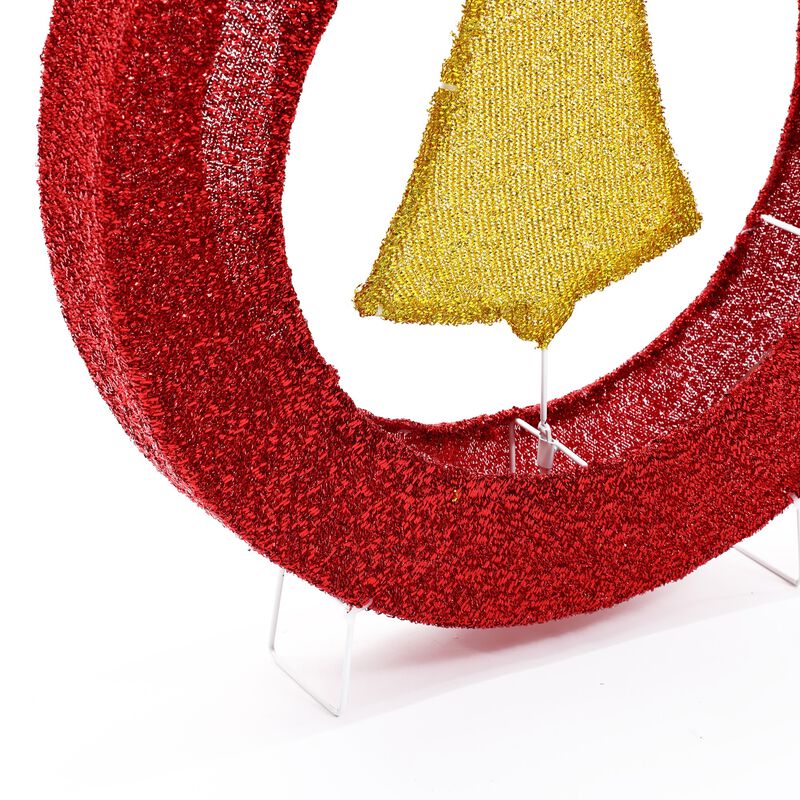 LuxenHome 1.9Ft Tall Ornament and Bell Wreath Outdoor Holiday Decoration with Lights