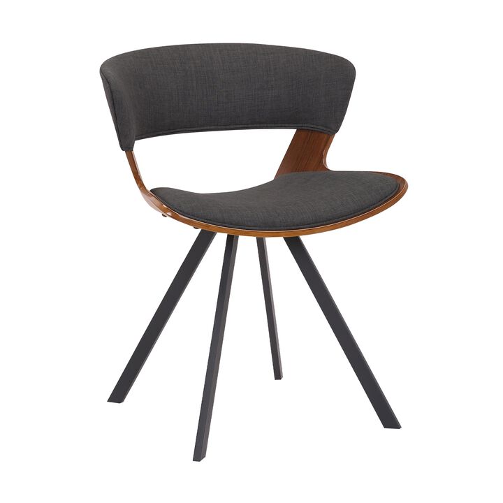 18 Inches Curved Padded Dining Chair with Angled Legs, Brown and Black-Benzara