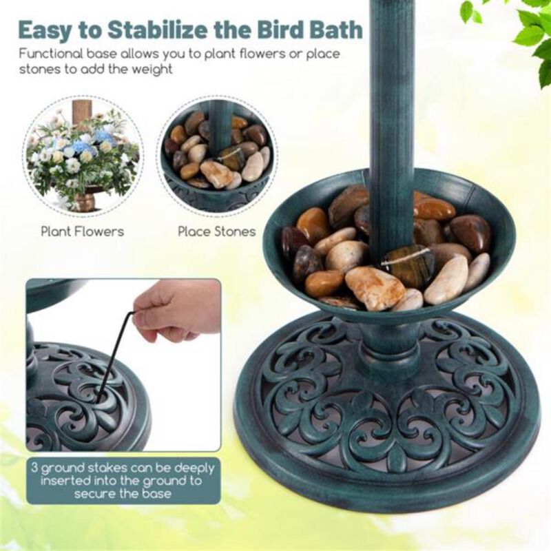 Solar-Powered Pedestal Birdbath & Feeder Combo Outdoor Garden Water Bowl with Light