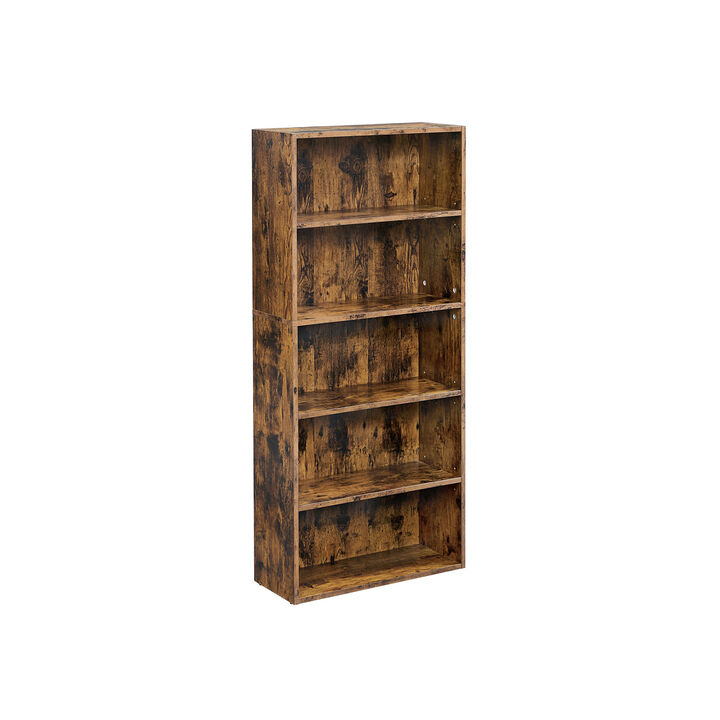 Open Bookcase with Adjustable Storage Shelves, Floor Standing Unit- Rustic Brown