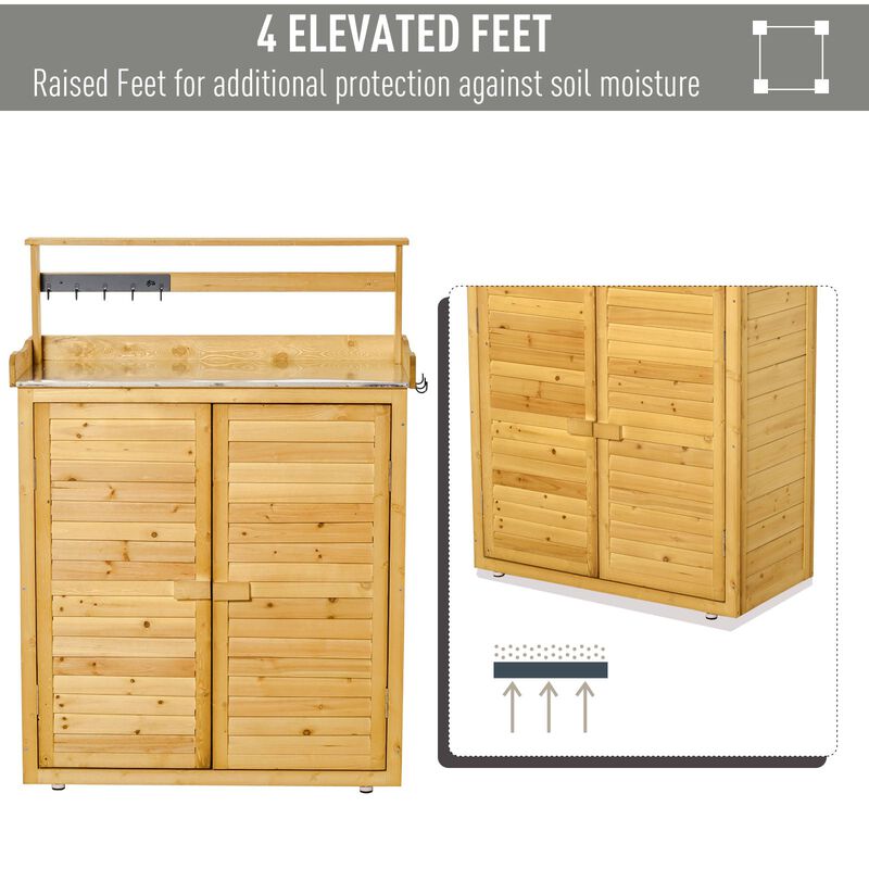 Yellow Garden Station: 34.25"L Wooden Potting Bench with Storage