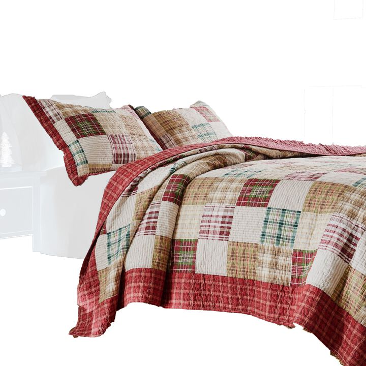 Evi Twin Quilt Set with 1 Pillow Sham, Multicolor Patchwork - Benzara