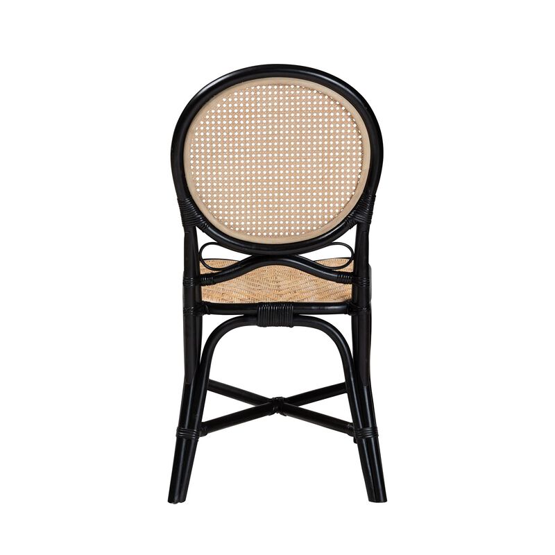 Bali & Pari Ayana Mid-Century Modern Two-Tone Black and Natural Brown Rattan Dining Chair