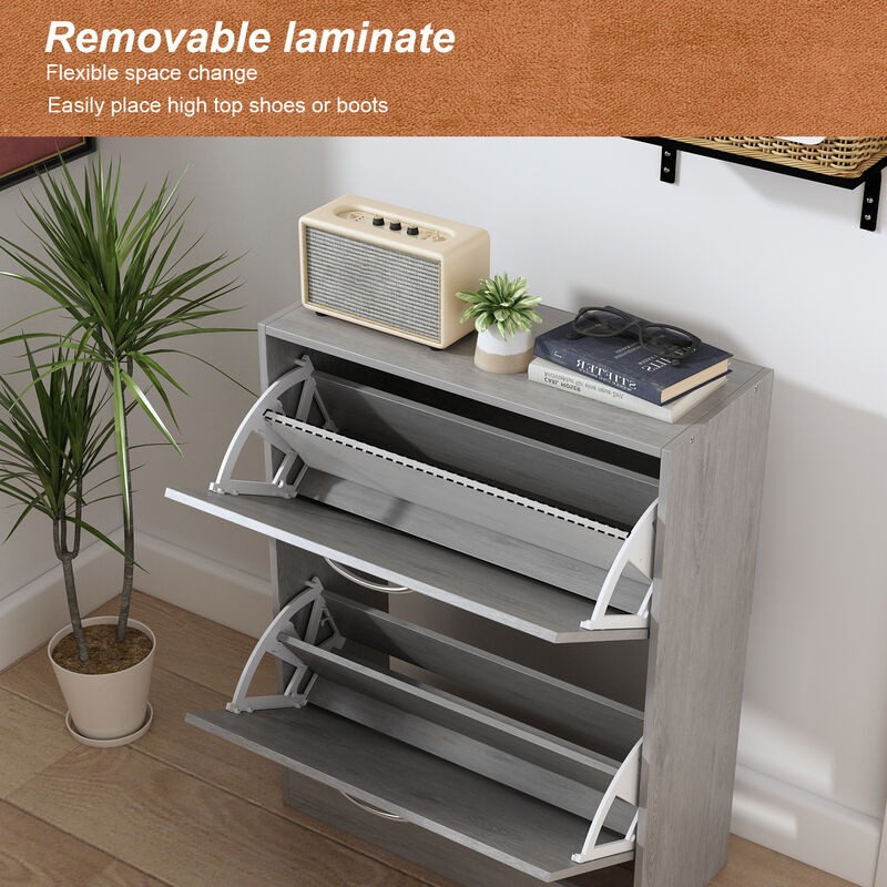 Grey Entryway Shoe Cabinet Spcase Saving Cabinet with 2 Drawers