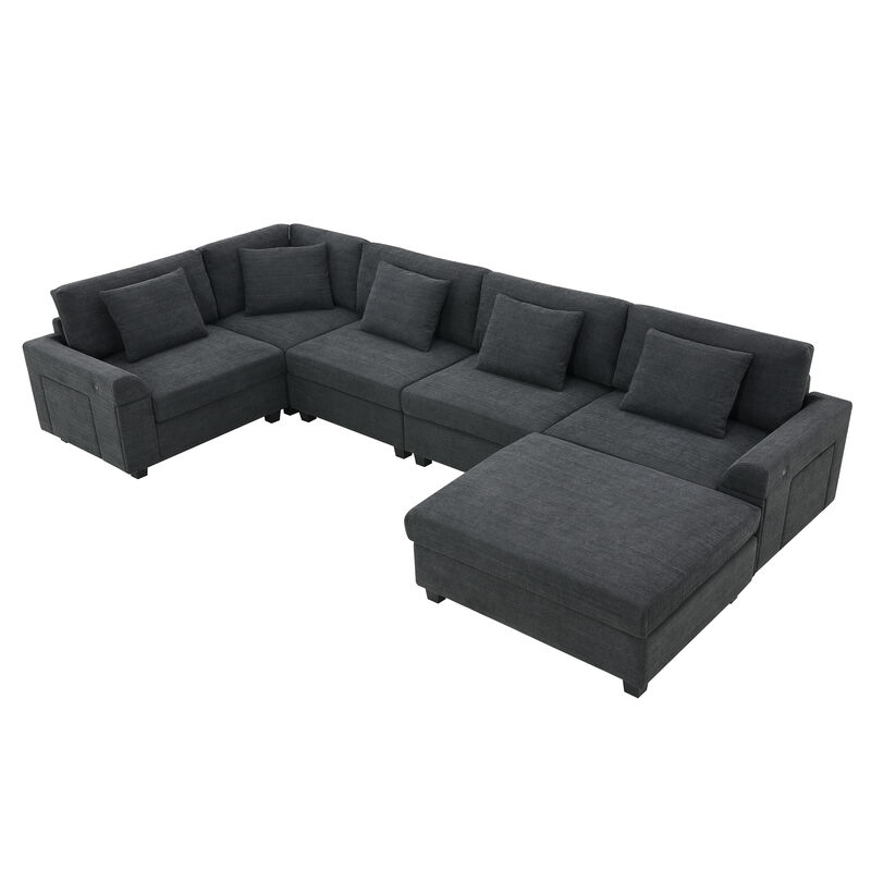 Merax U Shaped Chenille Sectional Sofa with Cup Holders
